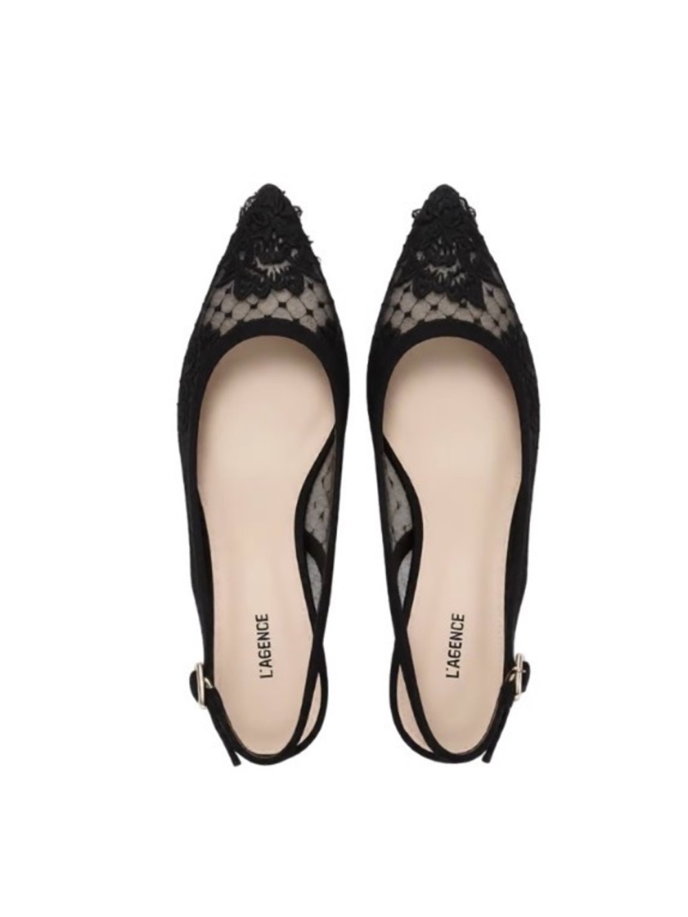 L'AGENCE Black Lace Pointed Slingback Flats